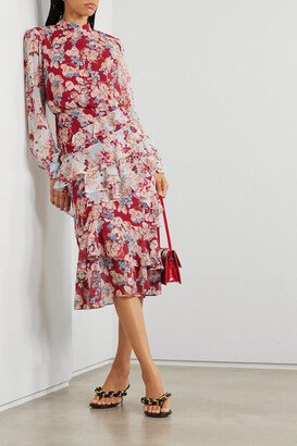 Isa Tiered Ruffled Floral-print Silk-chiffon Midi Dress - UK 4