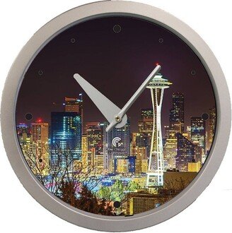 14.5 Seattle Skyline Contemporary Body Quartz Movement Decorative Wall Clock Silver - The Chicago Lighthouse