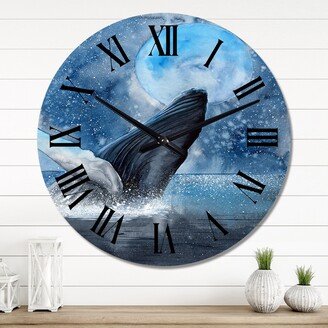 Designart 'Whale Emerging From The Ocean' Nautical & Coastal wall clock