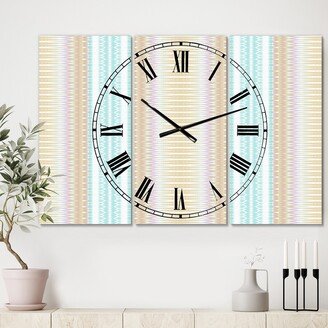 Designart 'Baby Blue and Brown' Oversized Mid-Century Wall Clock - 3 Panels - 36 in. wide x 28 in. high - 3 Panels