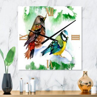 Designart 'Forest Birds On Snowy Fir Tree Branch' Traditional wall clock