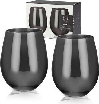 Gunmetal Wine Glasses, Stemless Wine Glass Set, Stainless Steel with Matte Black Finish, 18 Ounces, Set of 2, Black