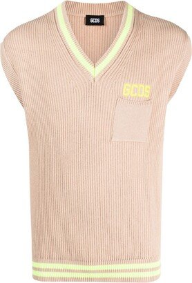 Logo-Intarsia V-Neck Knit Vest-AA