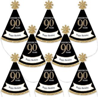 Big Dot Of Happiness Adult 90th Birthday - Gold - Mini Cone Small Little Party Hats - Set of 8