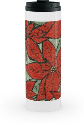 Travel Mugs: Wild Poinsettias Stainless Mug, White, 16Oz, Red