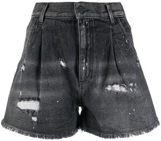 Distressed-Effect Frayed Denim Shorts