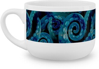 Mugs: Octopus Watercolor - Blue Latte Mug, White, 25Oz, Blue