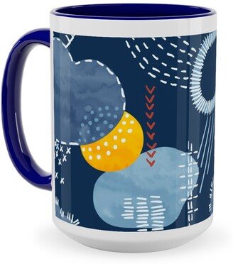 Mugs: Shashiko Spring Clouds - Blue Ceramic Mug, Blue, 15Oz, Blue