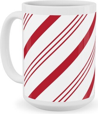 Mugs: Candy Cane Stripes - Red On White Ceramic Mug, White, 15Oz, Red