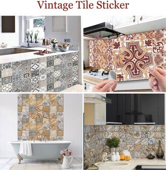 Tile Sticker, Mandala Style Vinyl Decal, Geometric Self-Adhesive Waterproof Decals For Bathroom Kitchen Backsplash Diy Murals 24Pcs