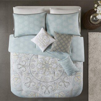 Gracie Mills Lucinda 7 Piece Reversible Cotton Sateen Comforter Set, Seafoam - Queen