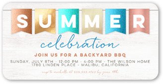 Everyday Party Invitations: Summer Banner Party Invitation, Beige, 4X8, Pearl Shimmer Cardstock, Rounded