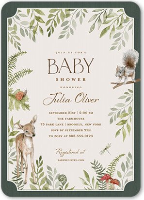 Baby Shower Invitations: Lovely Woodland Baby Shower Invitation, Green, 5X7, Matte, Signature Smooth Cardstock, Rounded