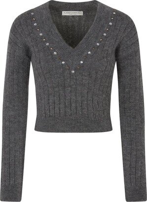 Embellished V-Neck Knitted Jumper