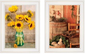 Vintage-Like Country Sunflowers 2-Piece Vignette by Anthony Smith, White Frame, 19