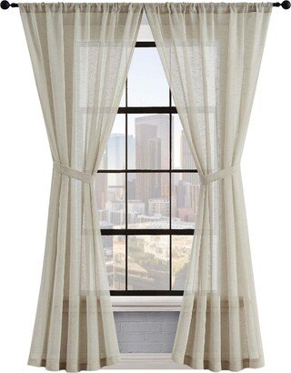 Onyx Textured Sheer Voile Light Filtering Rod Pocket Window Curtain Panel Pair with Tiebacks, 52 x 84