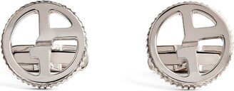 Knurled Silver Logo Cufflinks