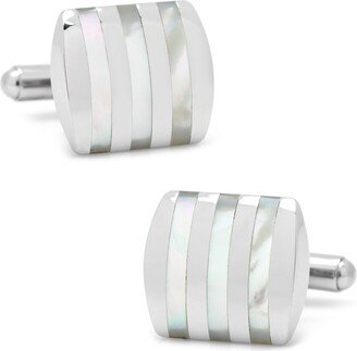 Stainless Steel Striped Mother of Pearl Cufflinks