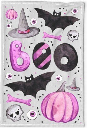 Purple Halloween Tea Towel - Boo Pumpkins By Kristeninstitches Fall Novelty Linen Cotton Canvas Spoonflower