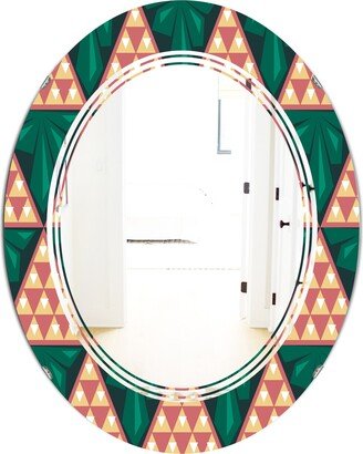 Designart 'Abstract Geometric Retro II' Printed Modern Round or Oval Wall Mirror - Triple C