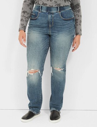 Pull-On High-Rise Straight Jean With Destruction