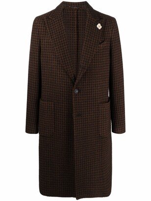 Houndstooth-Print Tailored Coat