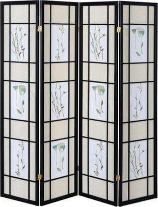 4-Panel Folding Screen with Floral Motif, Multicolor