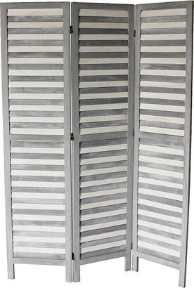 Traditional 3 Panel Room Divider with Slat Panelling, Gray