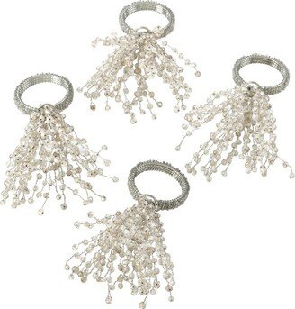 Saro Lifestyle Beaded Burst Spray Napkin Ring (Set of 4), Silver