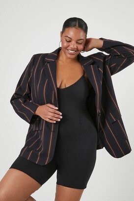 Women's Striped Single-Breasted Blazer in Navy, 3X