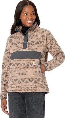 Fleece 1/4 Snap Front Jacket (Warm Taupe Geo Aztec) Women's Clothing