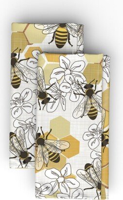 Cloth Napkins: Save The Honey Bees - Yellow On White Cloth Napkin, Longleaf Sateen Grand, Yellow