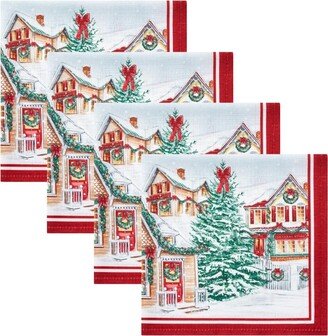 Storybook Christmas Village Holiday 4 Piece Napkin Set, 17