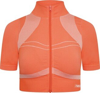 Twill Active Recycled Colour Block Zip-Up Crop Top Coral