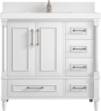 Aberdeen 36 In. W X 22 D Center Sink Bathroom Vanity in White With Quartz Or Marble Countertop | Modern Vanity