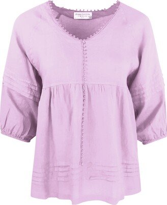 Haris Cotton “V” Neck Linen Long Sleeved Blouse - Violet