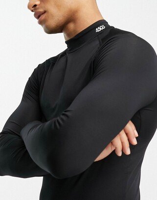 training long sleeve base layer top with mock neck in black