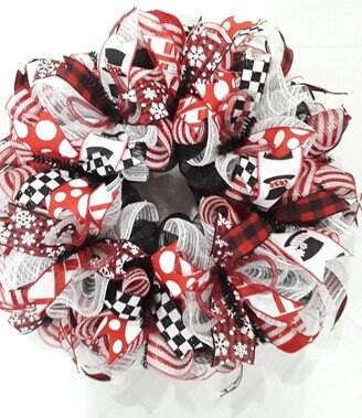 Let It Snow Wreath, Christmas Snowman Red Black White Wreath, Decor, Wreath For Front Door, Snow