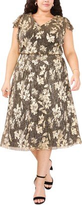 Plus Size Floral-Print Flutter-Sleeve Dress