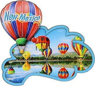 3D New Mexico Magnet With Hot Air Balloons, Wooden 4 Inches