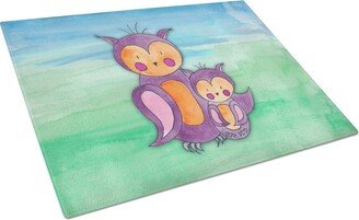 BB7430LCB Momma & Baby Owl Watercolor Glass Cutting Board