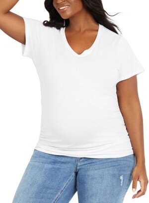 Plus Size V-Neck Side-Ruched Maternity Tee