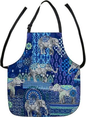 Us Handmade 2 in 1 Apron With Caravan Blue Elephant Pattern Cotton Fabric