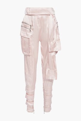 Belted zip-detailed silk-satin tapered pants