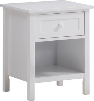 Calnod White Finish Transitional Nightstand with Wood Construction, Two Storage Drawers, and Open Storage Compartmen