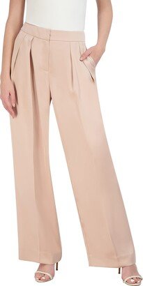 Women's High Waisted Wide Leg Pant Pleated Double Weave Satin Functional Pocket Trouser