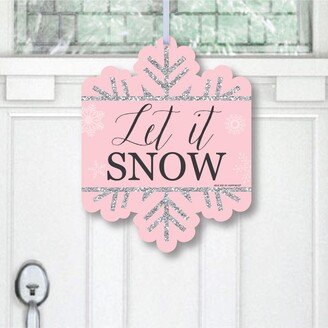 Big Dot Of Happiness Pink Winter Wonderland - Hanging Snowflake Outdoor Front Door Decor - 1 Pc Sign