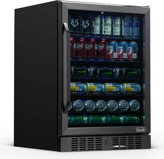 24 Built-in 177 Can Beverage Fridge in Black Stainless Steel with Precision Temperature Controls and Adjustable Shelves