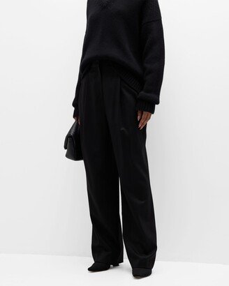 Solo Wide-Leg Pleated Wool Trousers