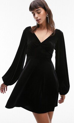 cross back tea dress in black velvet